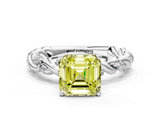 White gold Fancy Yellow Asscher  Solitaire Twisted Band with Pavé Accents and Four-Prong Setting_60