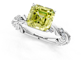 White gold Fancy Yellow Asscher  Solitaire Twisted Band with Pavé Accents and Four-Prong Setting_61