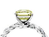White gold Fancy Yellow Asscher  Solitaire Twisted Band with Pavé Accents and Four-Prong Setting_64