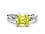 White gold Fancy Yellow Asscher  Solitaire Twisted Pave Diamond Ring with Four-Prong Setting_12