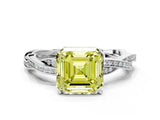 White gold Fancy Yellow Asscher  Solitaire Twisted Pave Diamond Ring with Four-Prong Setting_176