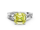 White gold Fancy Yellow Asscher  Solitaire Vine Band with Milgrain Prong Setting_3