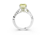 White gold Fancy Yellow Asscher  Solitaire Vine Band with Milgrain Prong Setting_6
