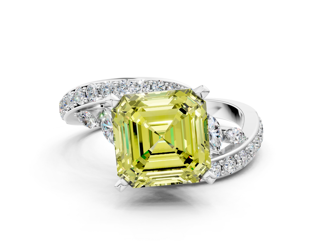 White gold Fancy Yellow Asscher  Solitaire with Pavé Twist Band and Four-Prong Setting_17