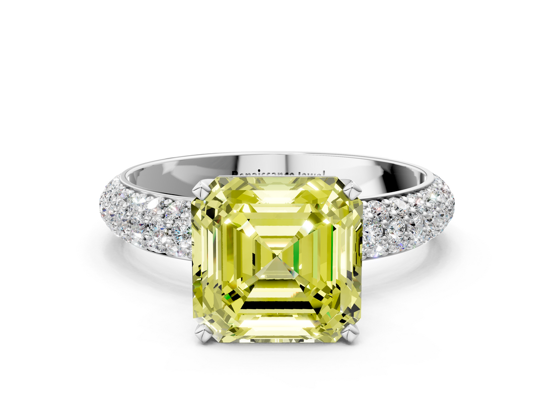 White gold Fancy Yellow Asscher  Solitaire with Pave Band and Four-Prong Setting_20