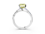 White gold Fancy Yellow Asscher  Solitaire with Side Baguettes and Channel Set Band_3