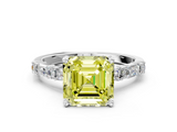 White gold Fancy Yellow Asscher  Solitaire with Side Baguettes and Channel Set Band