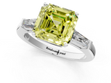 White gold Fancy Yellow Asscher  Solitaire with Tapered Baguette Side Stones on a Classic Band with Four-Prong Setting_1
