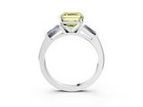 White gold Fancy Yellow Asscher  Solitaire with Tapered Baguette Side Stones on a Classic Band with Four-Prong Setting_3