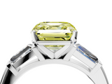 White gold Fancy Yellow Asscher  Solitaire with Tapered Baguette Side Stones on a Classic Band with Four-Prong Setting_4