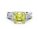 White gold Fancy Yellow Asscher  Three-Stone Diamond Ring with Pavé Split Shank and Four-Prong Setting_17