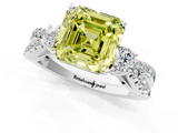White gold Fancy Yellow Asscher  Three-Stone Diamond Ring with Pavé Split Shank and Four-Prong Setting_18