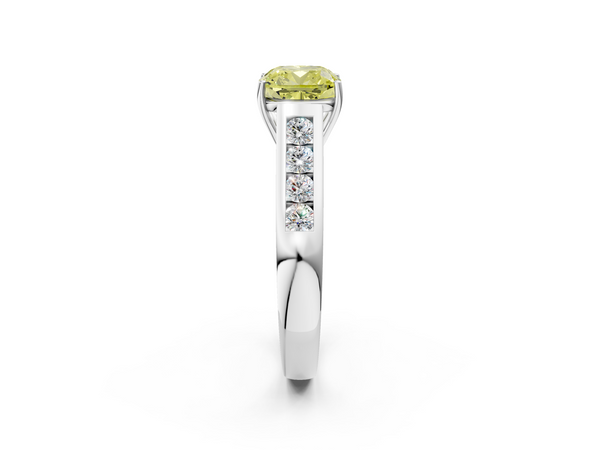 Platinum Fancy Yellow Cushion  Brilliant Channel-Set Solitaire Ring with Four-Prong Setting