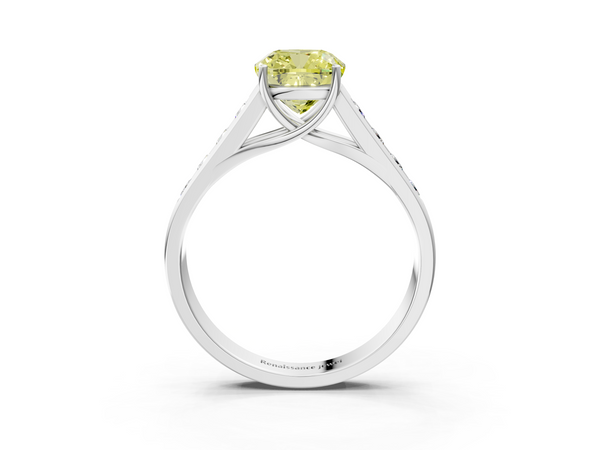 Platinum Fancy Yellow Cushion  Brilliant Channel-Set Solitaire Ring with Four-Prong Setting