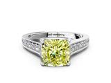 White gold Fancy Yellow Cushion  Brilliant Cut Diamond Engagement Ring with Pavé Band and Four-Prong Setting_49