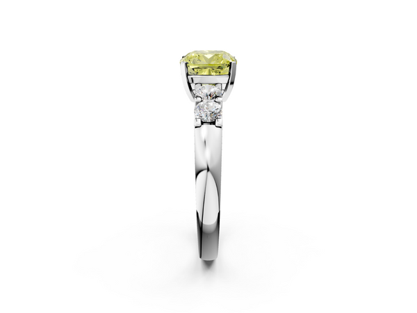 White gold Fancy Yellow Cushion  Brilliant Cut Diamond Five-Stone Prong Set Engagement Ring with Channel Band