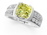 White gold Fancy Yellow Cushion  Brilliant Diamond Channel Set Wide Band Ring with Bezel Setting_62