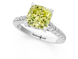 White gold Fancy Yellow Cushion  Brilliant Diamond Solitaire with Pavé Band and Four-Prong Setting 1