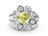 White gold Fancy Yellow Cushion  Brilliant Flower Halo Diamond Split Shank Ring_69