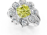 White gold Fancy Yellow Cushion  Brilliant Flower Halo Diamond Split Shank Ring_70
