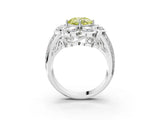 White gold Fancy Yellow Cushion  Brilliant Flower Halo Diamond Split Shank Ring_72