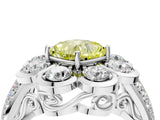 White gold Fancy Yellow Cushion  Brilliant Flower Halo Diamond Split Shank Ring_73