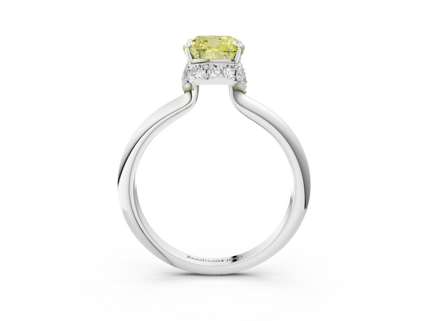White gold Fancy Yellow Cushion  Brilliant Solitaire Engagement Ring with Six-Prong Setting and Classic Band