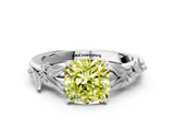 White gold Fancy Yellow Cushion  Brilliant Solitaire with Leaf Motif Band and Four-Prong Setting_62