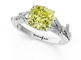 White gold Fancy Yellow Cushion  Brilliant Solitaire with Leaf Motif Band and Four-Prong Setting_63