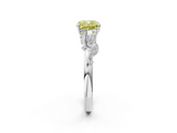 White gold Fancy Yellow Cushion  Brilliant Solitaire with Leaf Motif Band and Four-Prong Setting_64