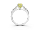 White gold Fancy Yellow Cushion  Brilliant Solitaire with Leaf Motif Band and Four-Prong Setting_64