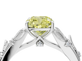 White gold Fancy Yellow Cushion  Brilliant Solitaire with Leaf Motif Band and Four-Prong Setting_65