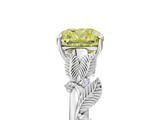White gold Fancy Yellow Cushion  Brilliant Solitaire with Leaf Motif Band and Four-Prong Setting_67