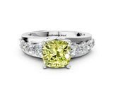White gold Fancy Yellow Cushion  Brilliant Solitaire with Side Stones on a Pave Band and Four-Prong Setting_24