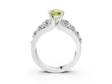 White gold Fancy Yellow Cushion  Brilliant Solitaire with Side Stones on a Pave Band and Four-Prong Setting_27