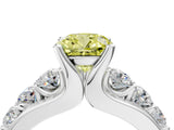 White gold Fancy Yellow Cushion  Brilliant Solitaire with Side Stones on a Pave Band and Four-Prong Setting_28