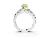 White gold Fancy Yellow Cushion  Brilliant Solitaire with Side Stones on a Pave Band and Four-Prong Setting_64