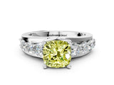 White gold Fancy Yellow Cushion  Brilliant Solitaire with Side Stones on a Pave Band and Four-Prong Setting_72