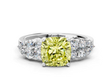 White gold Fancy Yellow Cushion  Cluster Diamond Engagement Ring with Pavé Band and Four-Prong Setting_32