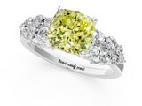 White gold Fancy Yellow Cushion  Cluster Diamond Engagement Ring with Pavé Band and Four-Prong Setting_33