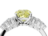 White gold Fancy Yellow Cushion  Cluster Diamond Engagement Ring with Pavé Band and Four-Prong Setting_36