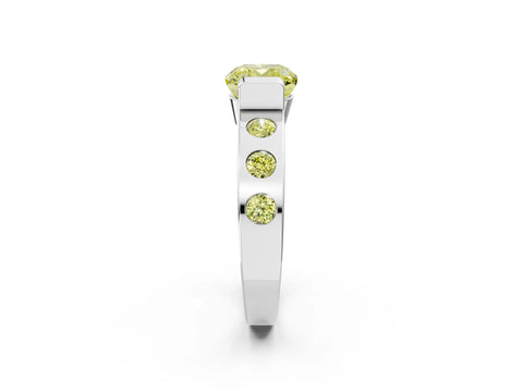 White gold Fancy Yellow Cushion Cut Brilliant Channel-Set Diamond Ring with Bezel Prong Setting_14