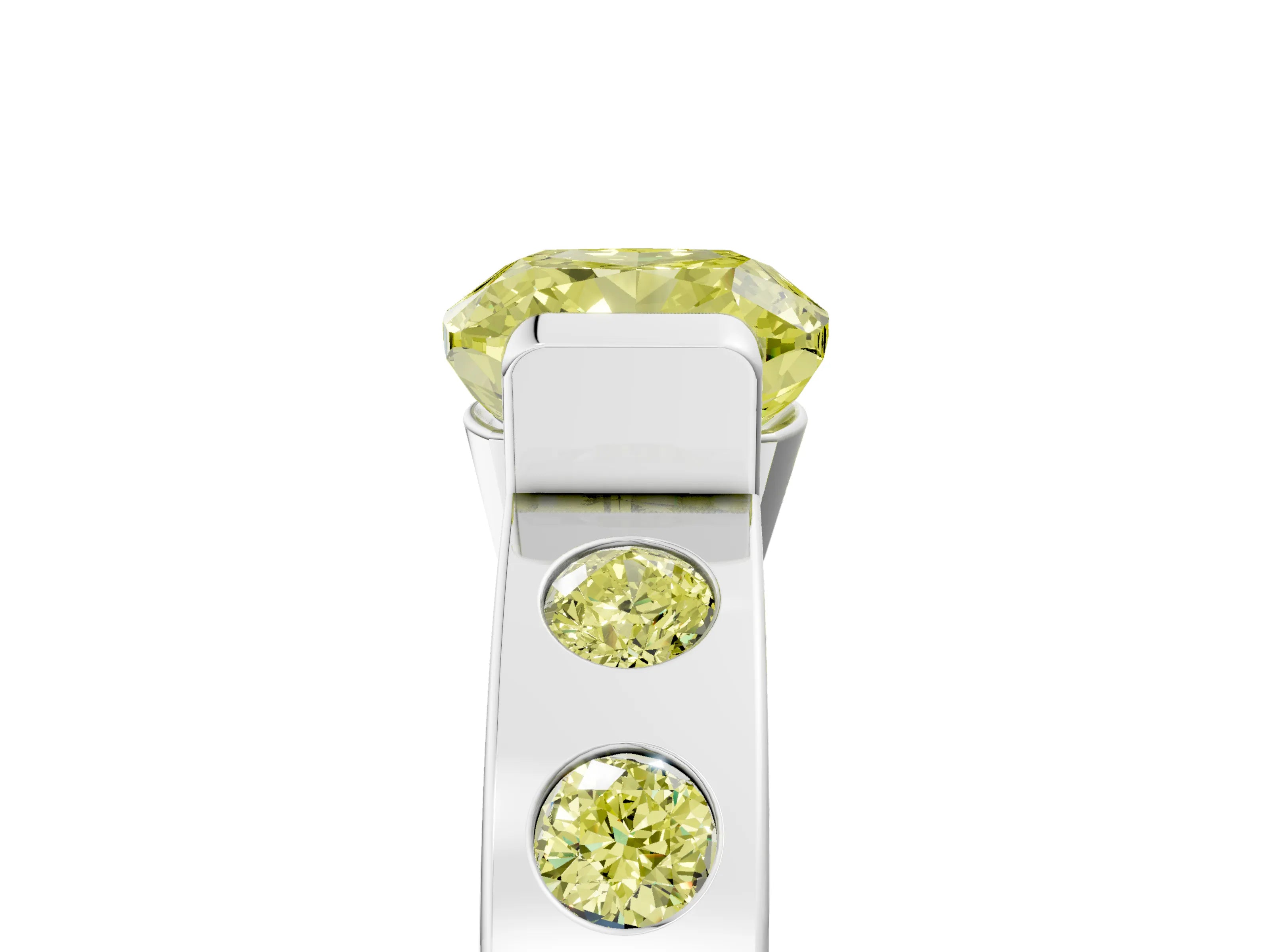 White gold Fancy Yellow Cushion Cut Brilliant Channel-Set Diamond Ring with Bezel Prong Setting_17