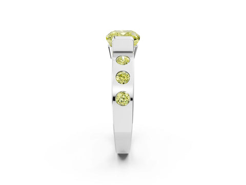 White gold Fancy Yellow Cushion Cut Brilliant Channel-Set Diamond Ring with Bezel Prong Setting_2