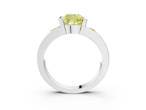 White gold Fancy Yellow Cushion Cut Brilliant Channel-Set Diamond Ring with Bezel Prong Setting_3