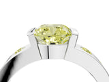 White gold Fancy Yellow Cushion Cut Brilliant Channel-Set Diamond Ring with Bezel Prong Setting_4
