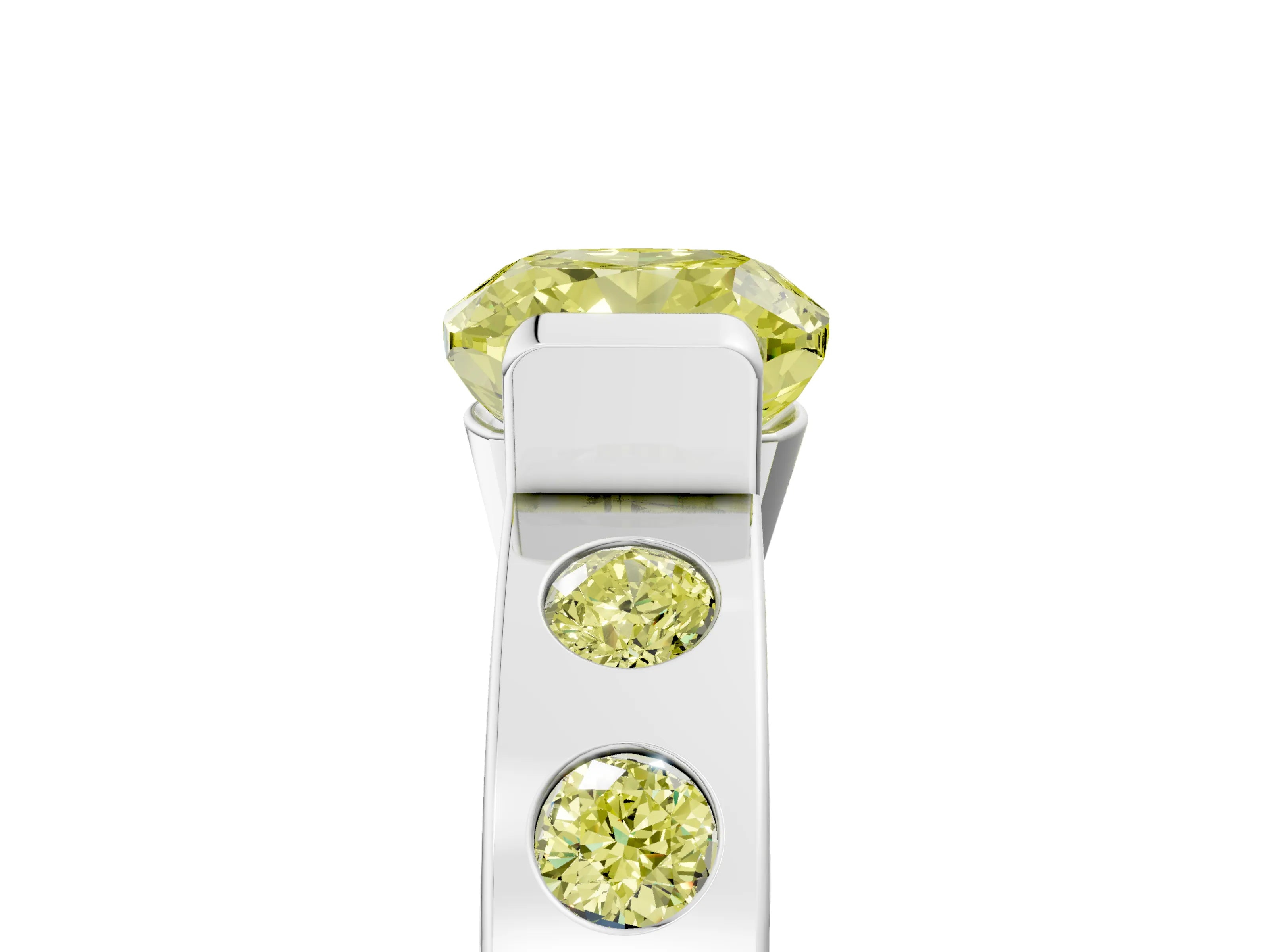 White gold Fancy Yellow Cushion Cut Brilliant Channel-Set Diamond Ring with Bezel Prong Setting_5