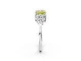 White gold Fancy Yellow Cushion Cut Brilliant Diamond Cluster Accent Solitaire Ring with Prong Setting_26