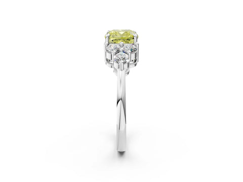 White gold Fancy Yellow Cushion Cut Brilliant Diamond Cluster Accent Solitaire Ring with Prong Setting_26