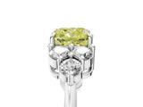 White gold Fancy Yellow Cushion Cut Brilliant Diamond Cluster Accent Solitaire Ring with Prong Setting_29
